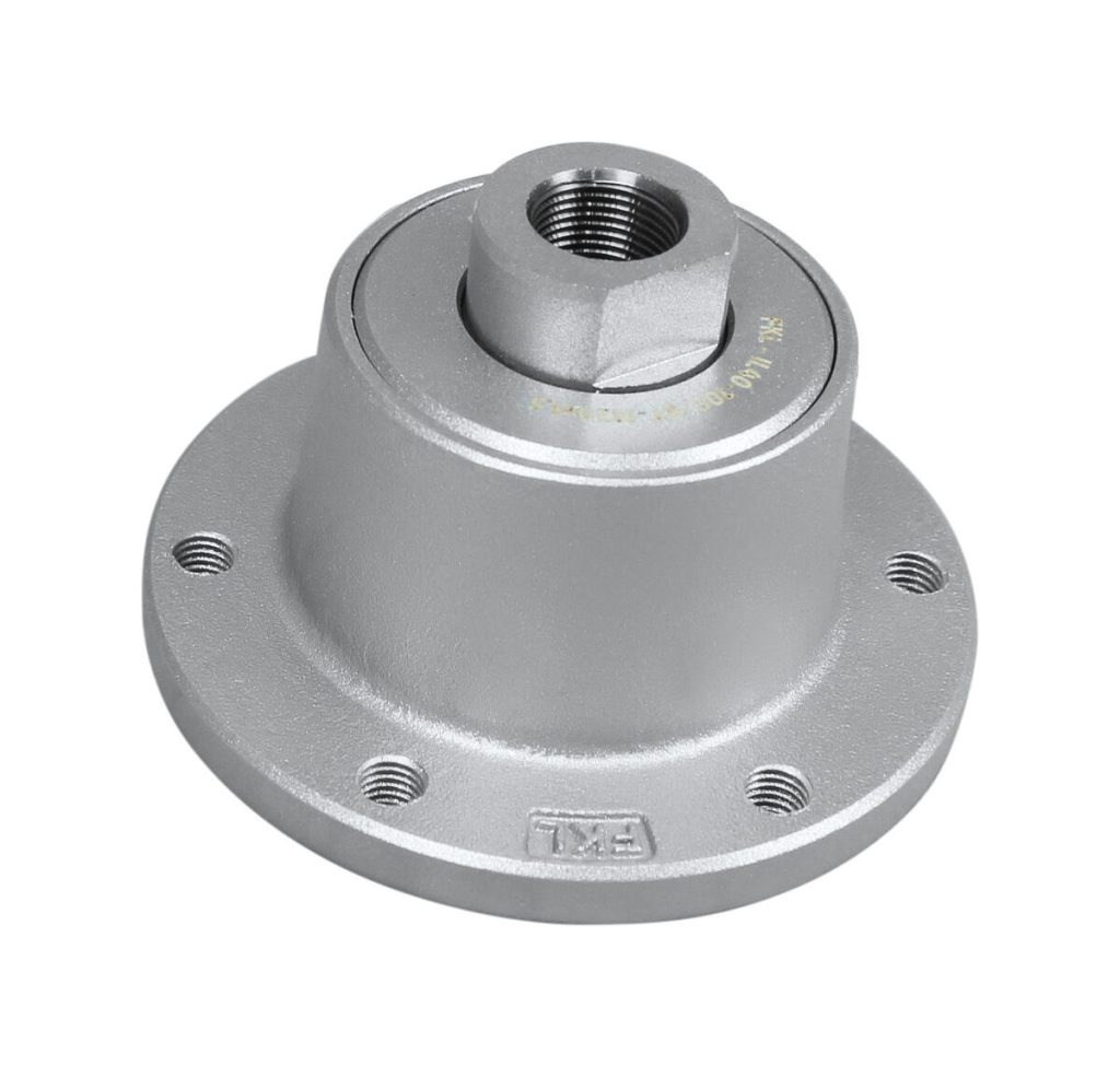 Precision-engineered flange component with threaded center and bolt holes for machinery assembly